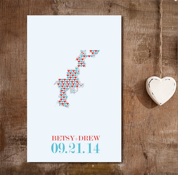 Wedding guest book alternative heart map from Franny & Franky Designs on Etsy