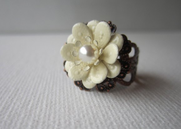 Bridal Ring, Ivory Wedding Ring, Flower Jewelry by Amy Alexander Designs